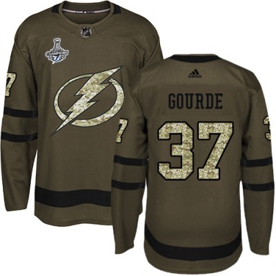 Adidas Tampa Bay Lightning #37 Yanni Gourde Green Salute to Service 2020 Stanley Cup Champions Stitched NHL Jersey